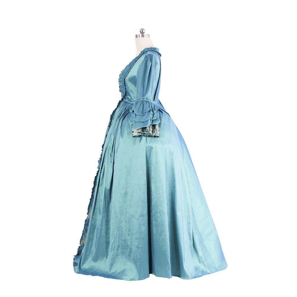 Exquisite 18th Century Rococo Blue Gown - Deluxe Deep Blue Brocade with Embroidery & Lace-Astricos