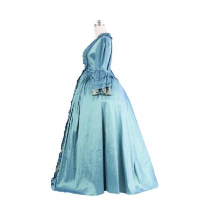 Exquisite 18th Century Rococo Blue Gown - Deluxe Deep Blue Brocade with Embroidery & Lace-Astricos
