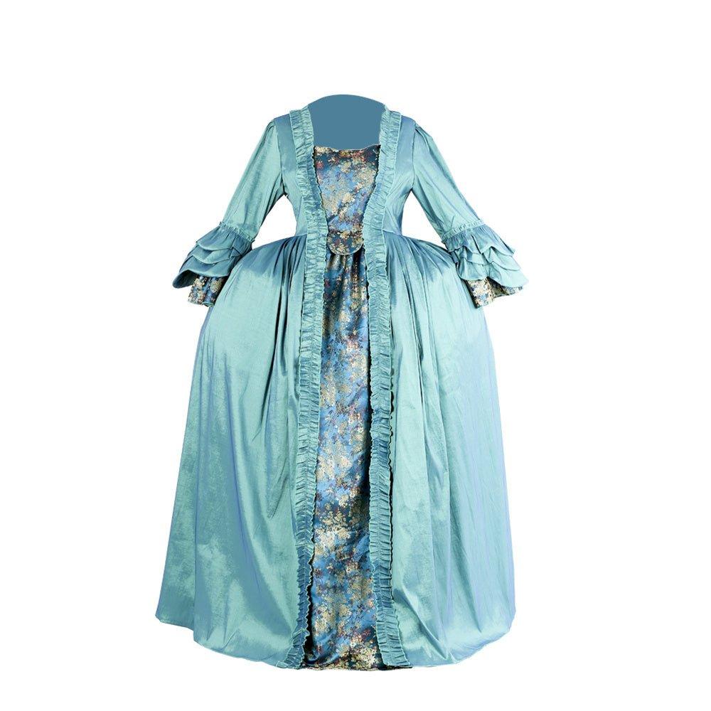 Exquisite 18th Century Rococo Blue Gown - Deluxe Deep Blue Brocade with Embroidery & Lace-Astricos