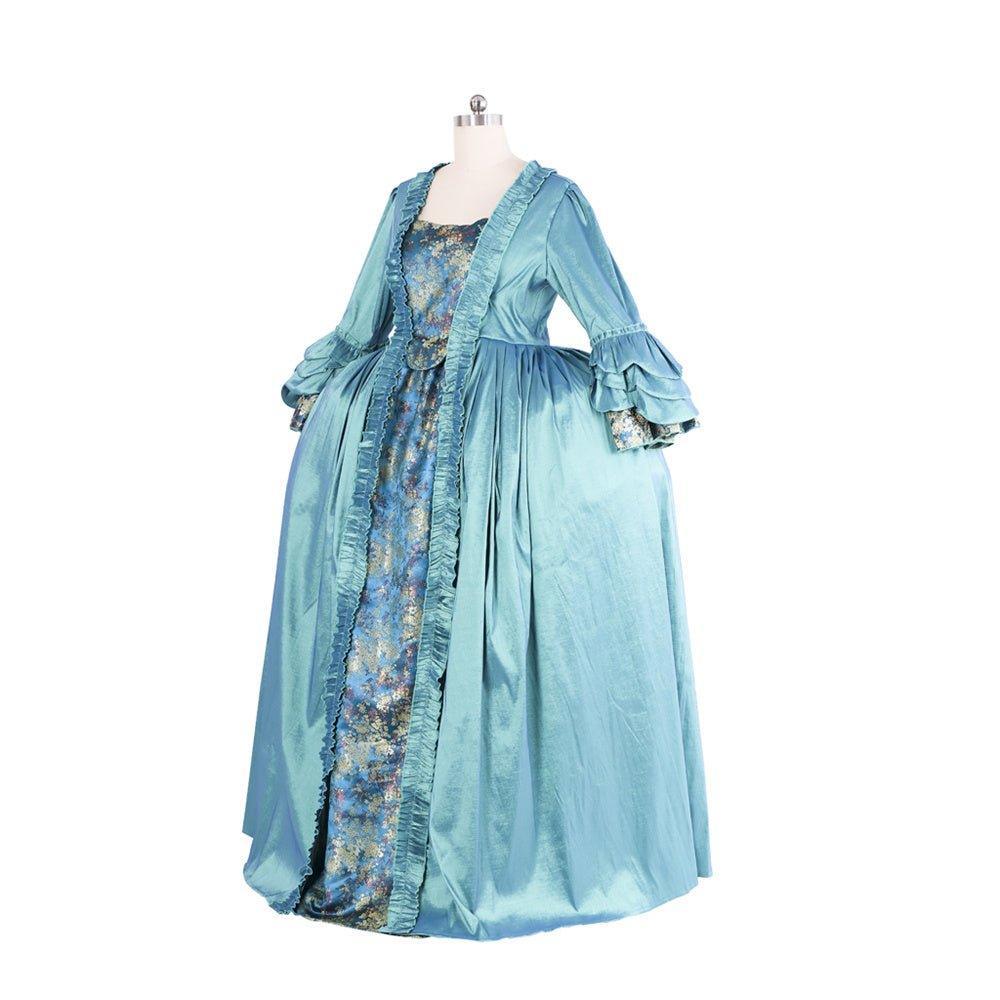 Exquisite 18th Century Rococo Blue Gown - Deluxe Deep Blue Brocade with Embroidery & Lace-Astricos