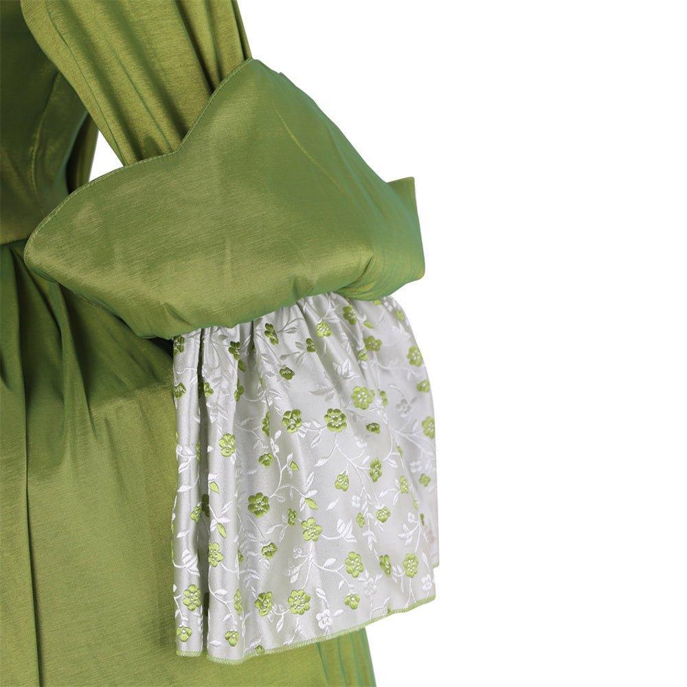 18th Century Rococo Green Apple Dress - Medieval Elegance Floral Chest Design-Astricos