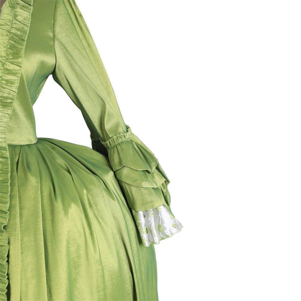 18th Century Rococo Green Apple Dress - Medieval Elegance Floral Chest Design-Astricos