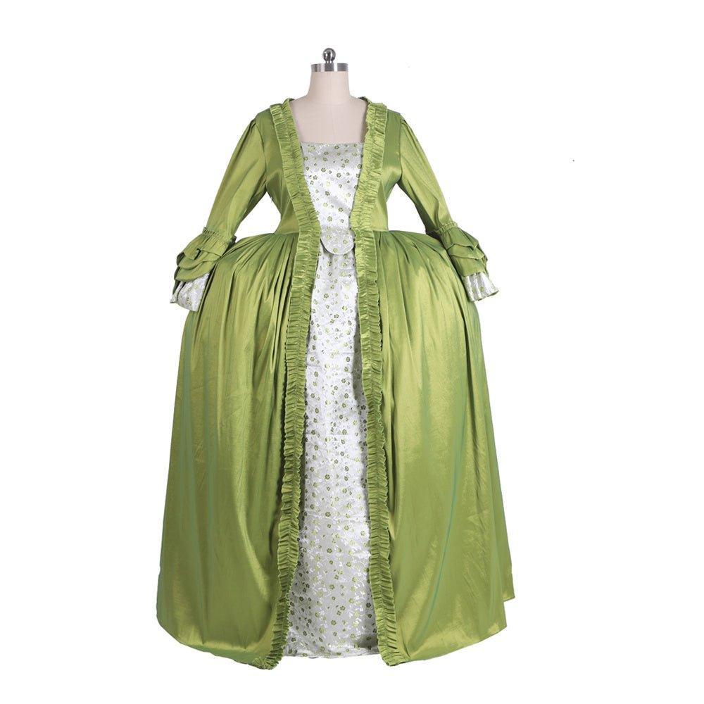 18th Century Rococo Green Apple Dress - Medieval Elegance Floral Chest Design-Astricos