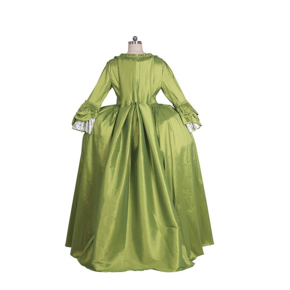 18th Century Rococo Green Apple Dress - Medieval Elegance Floral Chest Design-Astricos