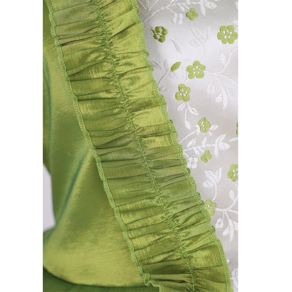 18th Century Rococo Green Apple Dress - Medieval Elegance Floral Chest Design-Astricos