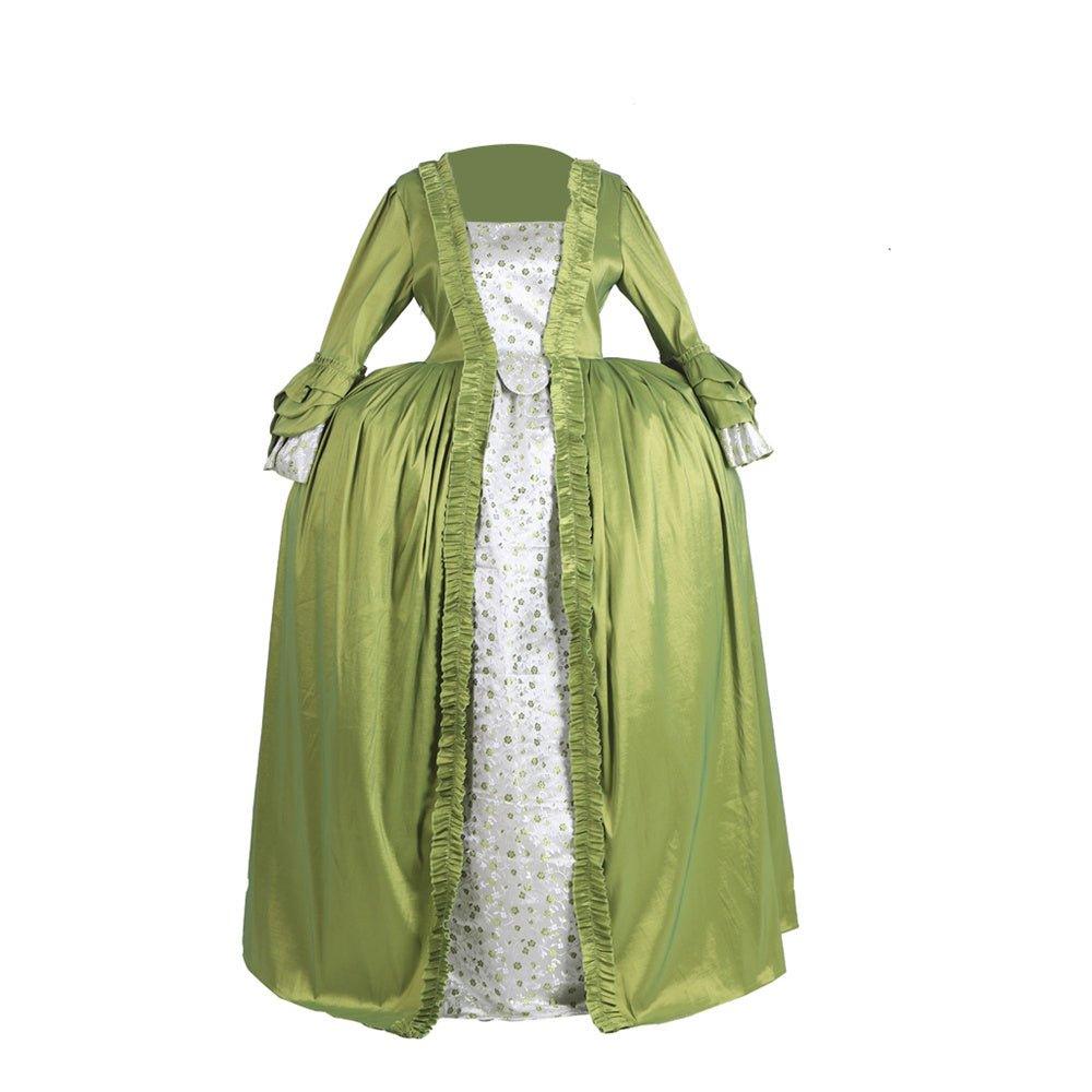 18th Century Rococo Green Apple Dress - Medieval Elegance Floral Chest Design-Astricos