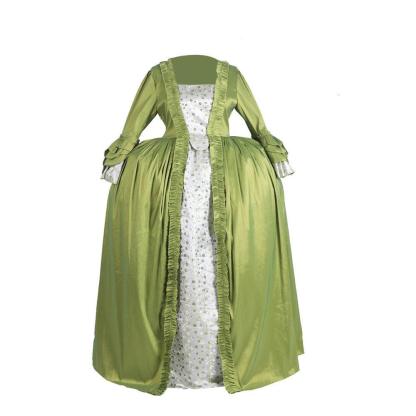 18th Century Rococo Green Apple Dress - Medieval Elegance Floral Chest Design-Astricos