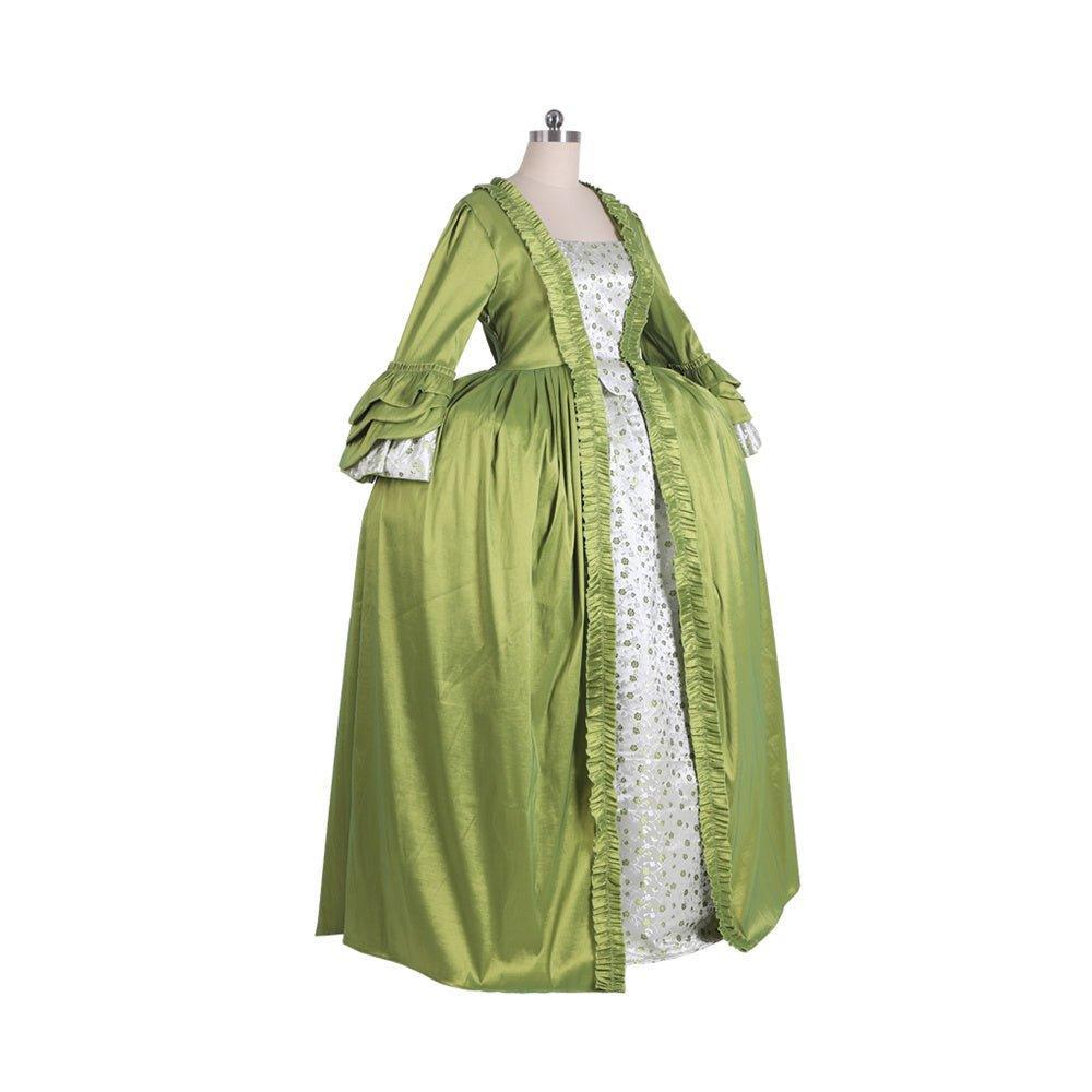18th Century Rococo Green Apple Dress - Medieval Elegance Floral Chest Design-Astricos