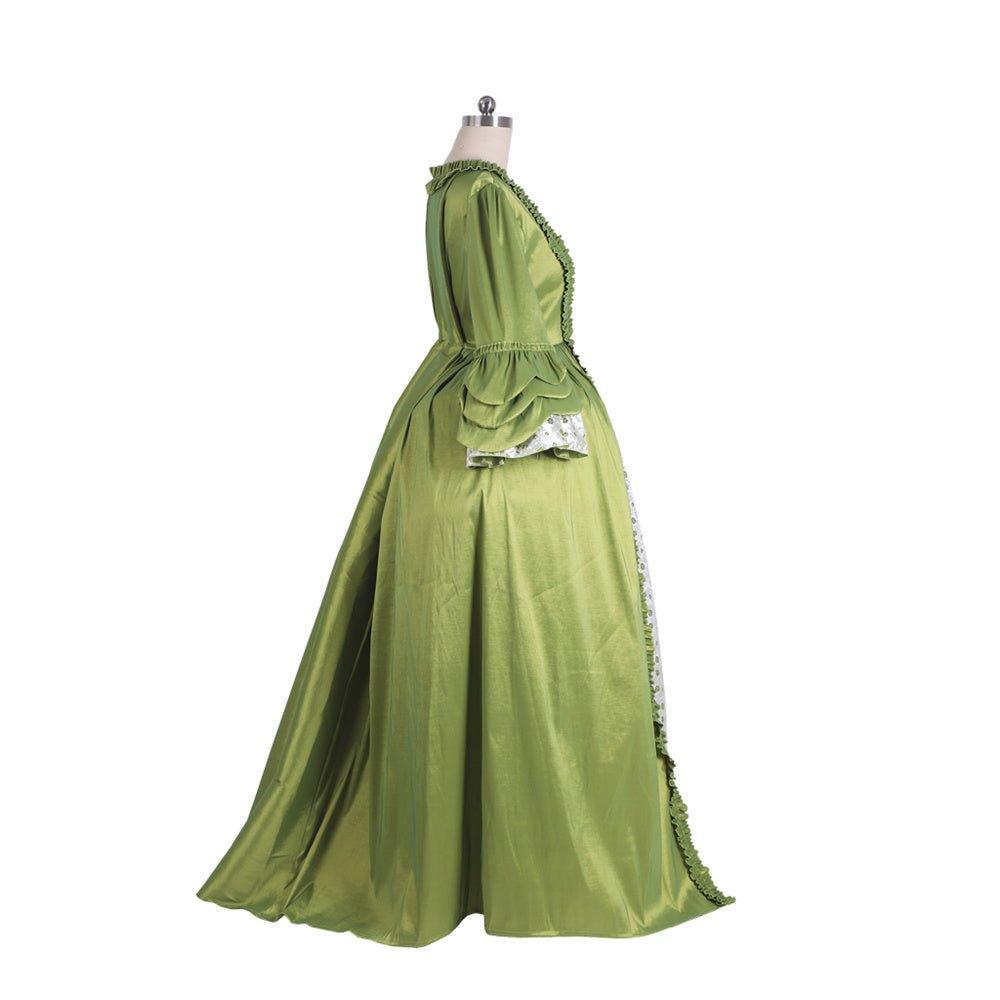 18th Century Rococo Green Apple Dress - Medieval Elegance Floral Chest Design-Astricos