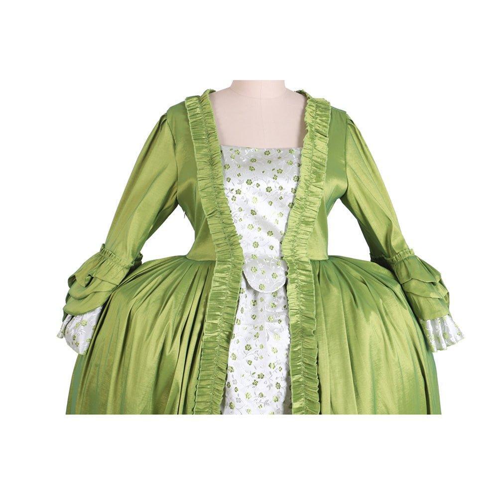 18th Century Rococo Green Apple Dress - Medieval Elegance Floral Chest Design-Astricos