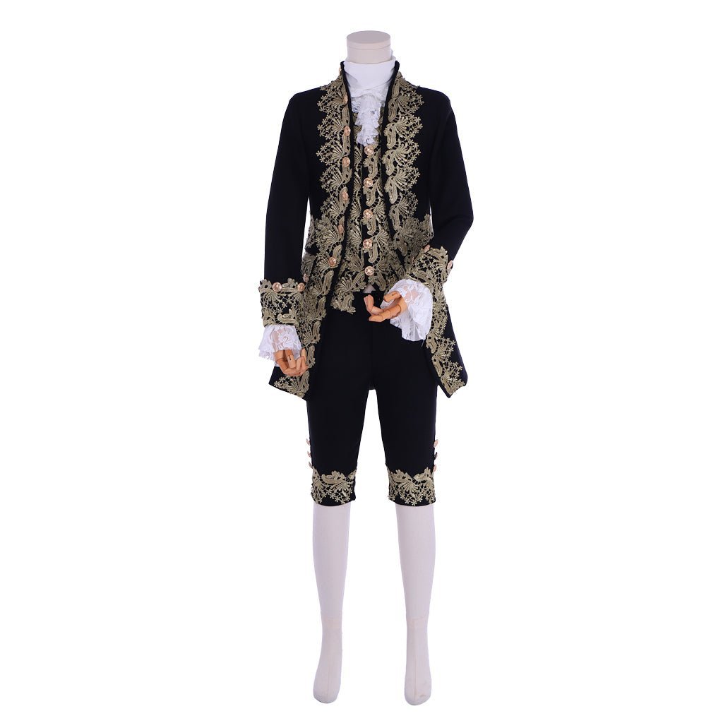 18th Century Rococo Men's Court Costume - Elegant Black Colonial Suit-Astricos