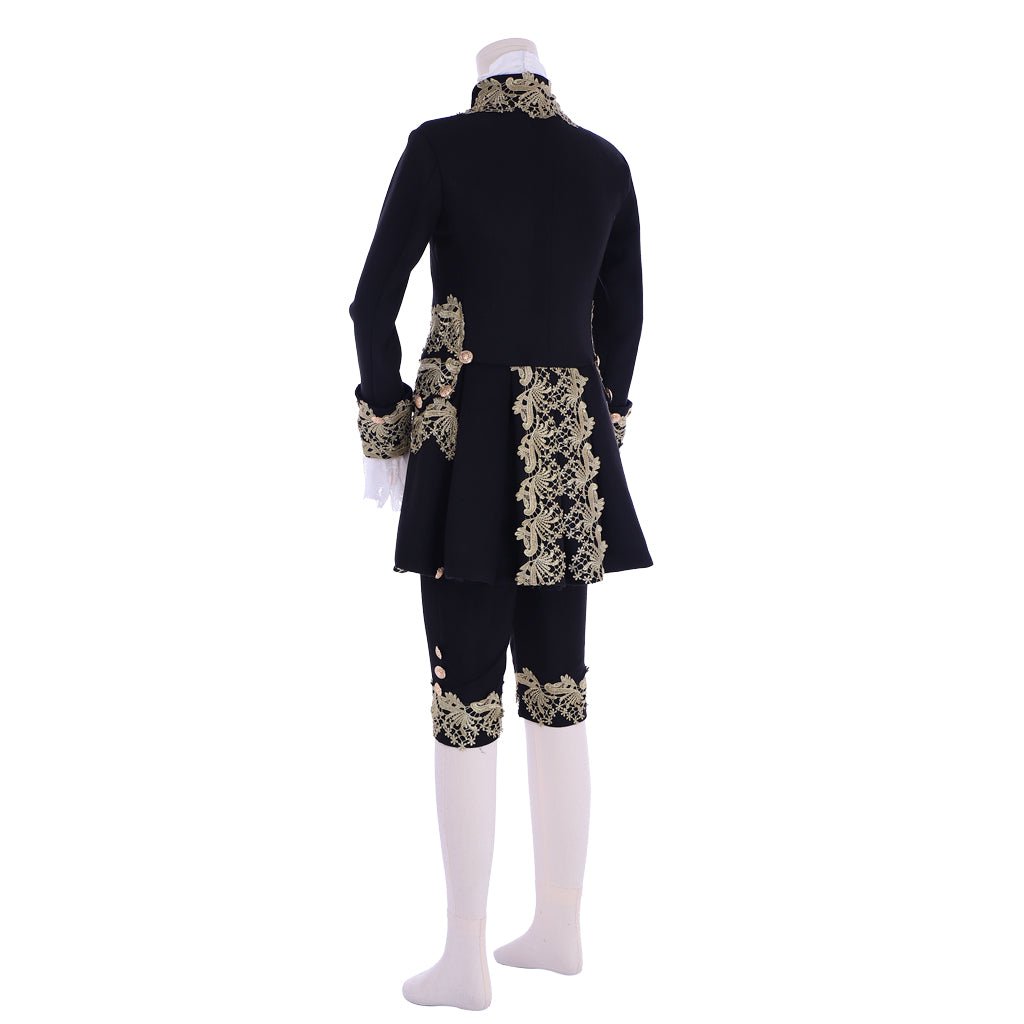 18th Century Rococo Men's Court Costume - Elegant Black Colonial Suit-Astricos