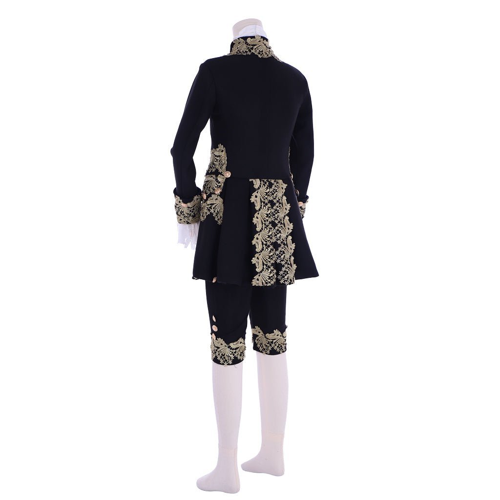 18th Century Rococo Men's Court Costume - Elegant Black Colonial Suit-Astricos
