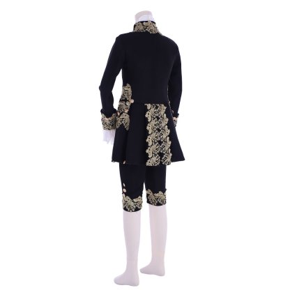 18th Century Rococo Men's Court Costume - Elegant Black Colonial Suit-Astricos