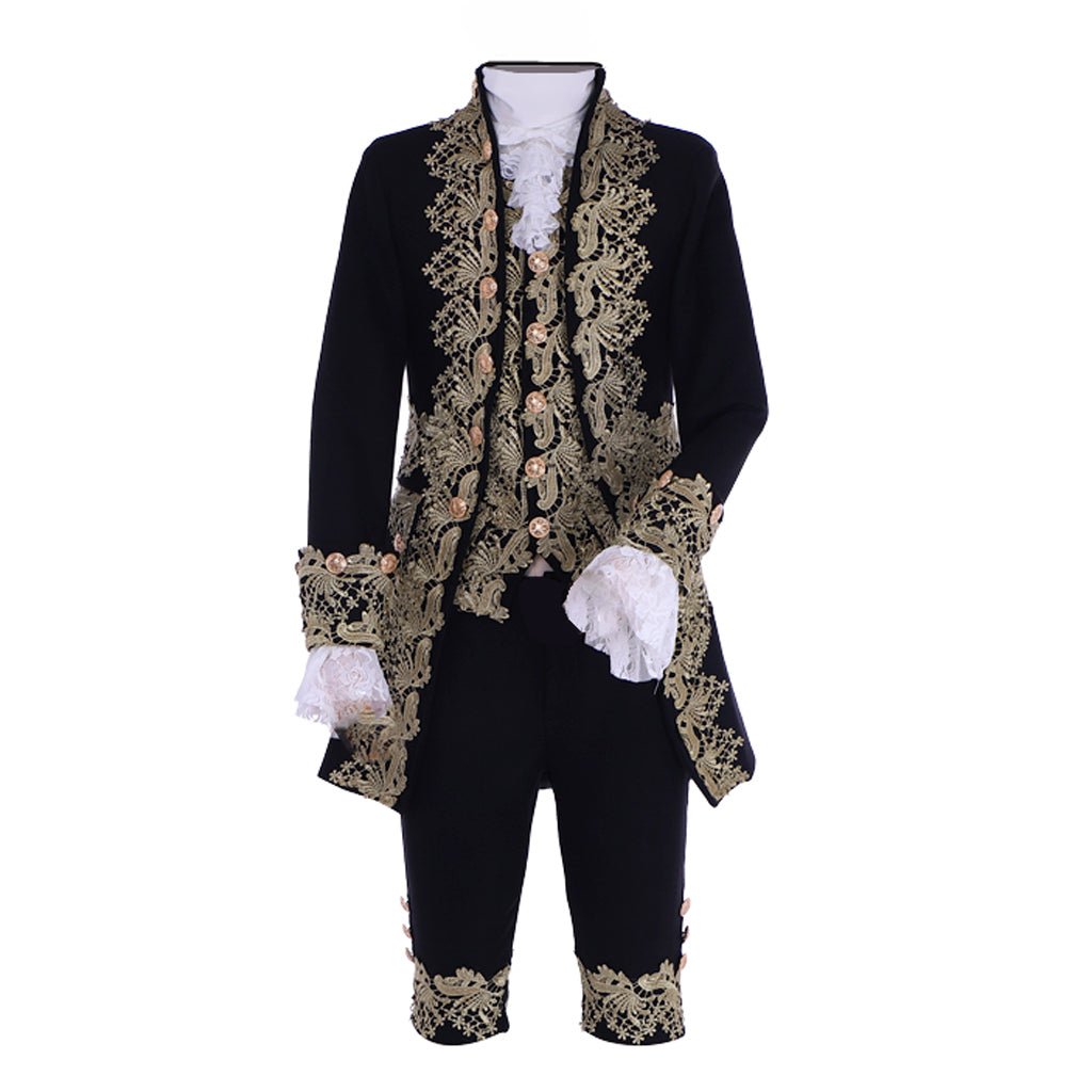 18th Century Rococo Men's Court Costume - Elegant Black Colonial Suit-Astricos