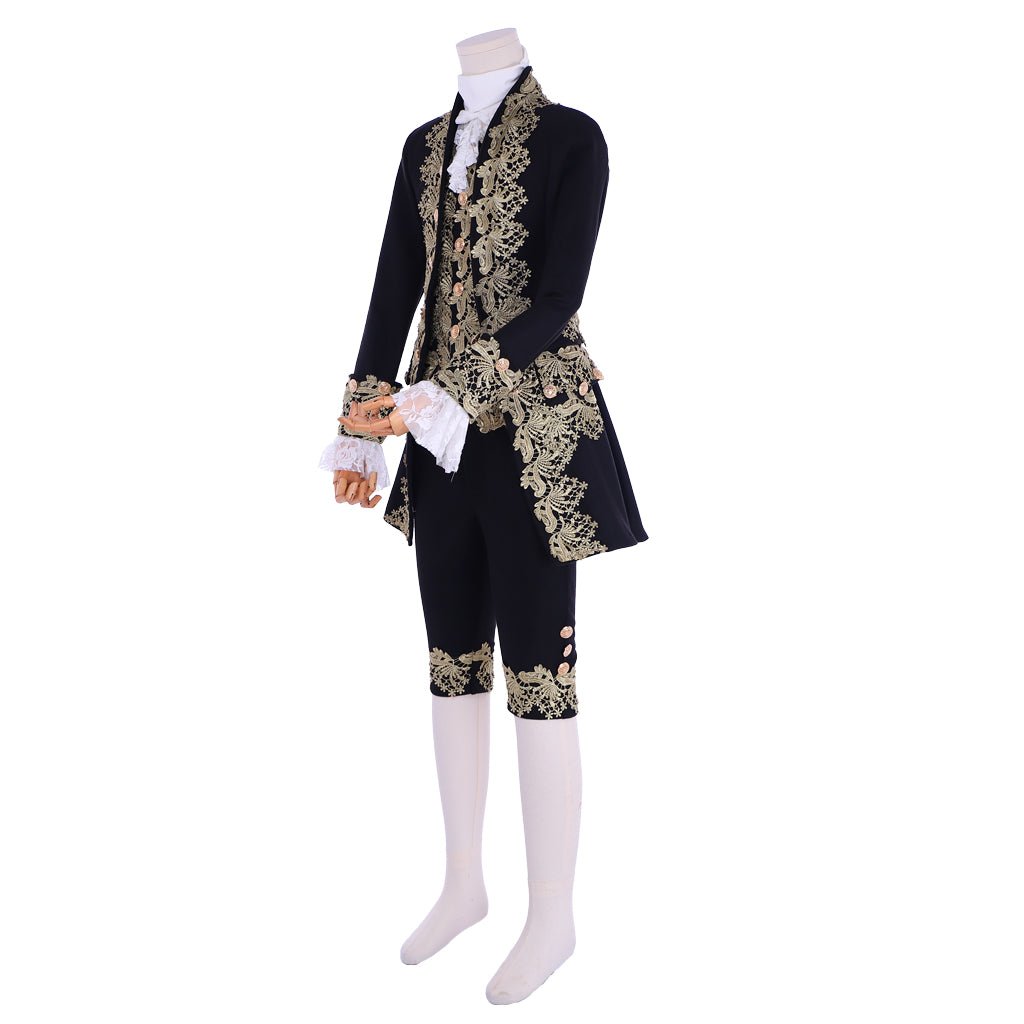 18th Century Rococo Men's Court Costume - Elegant Black Colonial Suit-Astricos