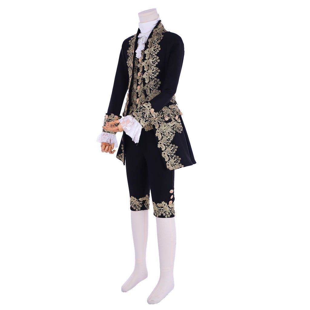 18th Century Rococo Men's Court Costume - Elegant Black Colonial Suit-Astricos
