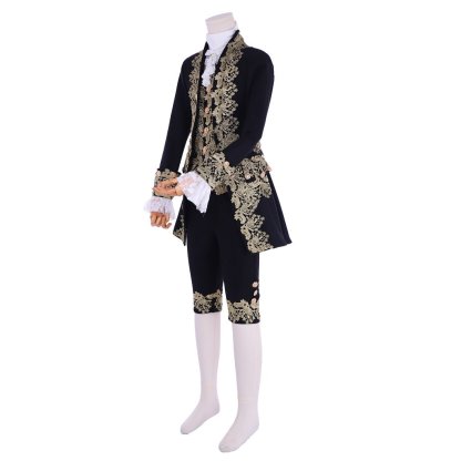 18th Century Rococo Men's Court Costume - Elegant Black Colonial Suit-Astricos
