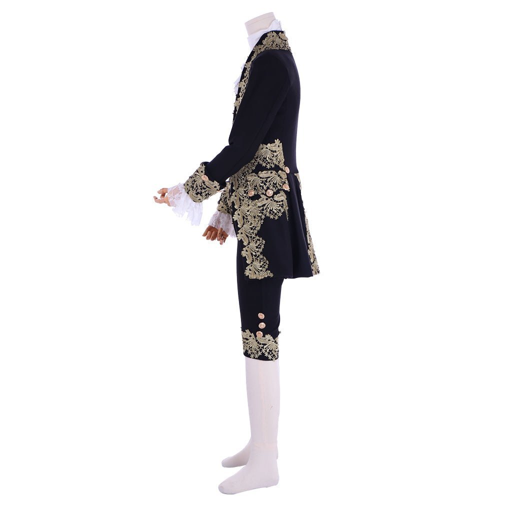 18th Century Rococo Men's Court Costume - Elegant Black Colonial Suit-Astricos