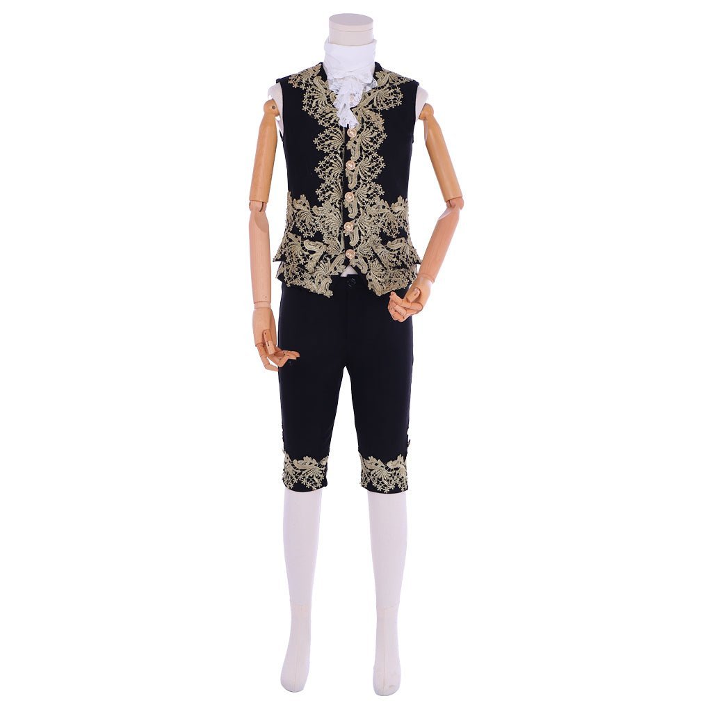 18th Century Rococo Men's Court Costume - Elegant Black Colonial Suit-Astricos