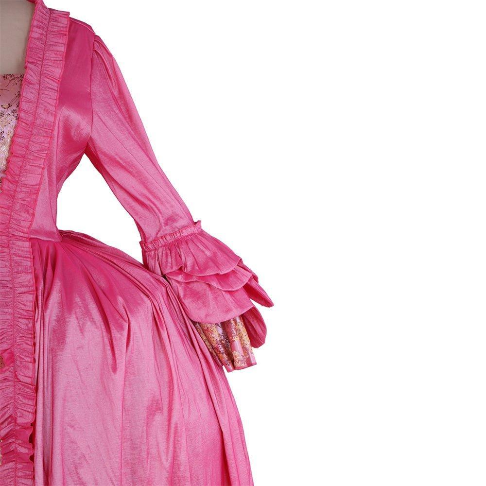18th Century Rococo Pink Embroidered Long Sleeve Gown - Delicate Floral Dress-Astricos
