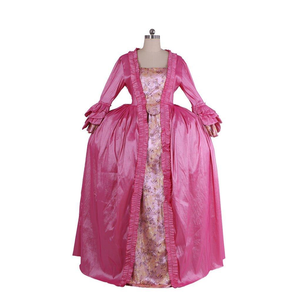 18th Century Rococo Pink Embroidered Long Sleeve Gown - Delicate Floral Dress-Astricos