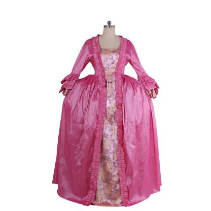 18th Century Rococo Pink Embroidered Long Sleeve Gown - Delicate Floral Dress-Astricos