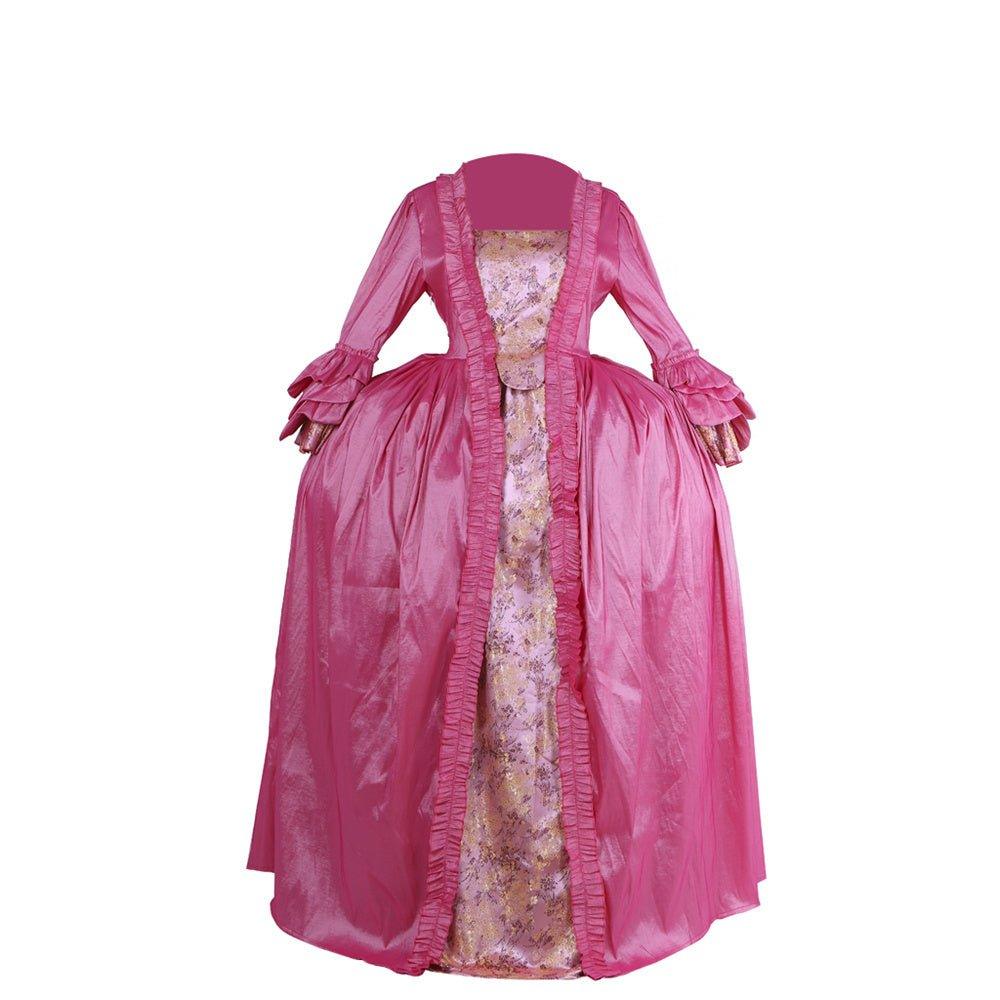 18th Century Rococo Pink Embroidered Long Sleeve Gown - Delicate Floral Dress-Astricos