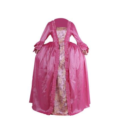 18th Century Rococo Pink Embroidered Long Sleeve Gown - Delicate Floral Dress-Astricos