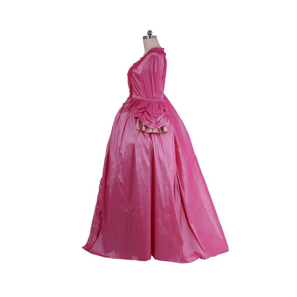 18th Century Rococo Pink Embroidered Long Sleeve Gown - Delicate Floral Dress-Astricos