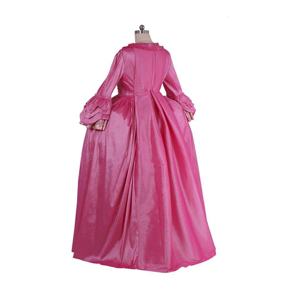 18th Century Rococo Pink Embroidered Long Sleeve Gown - Delicate Floral Dress-Astricos