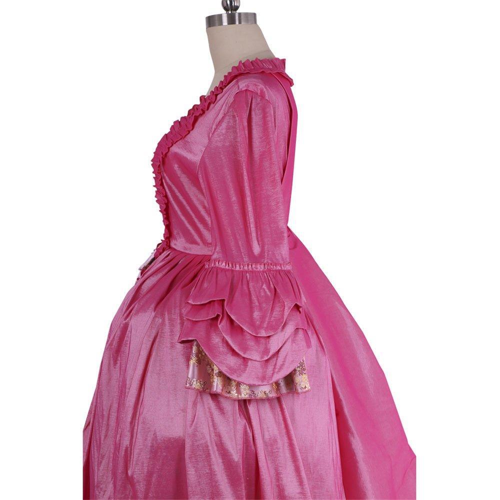 18th Century Rococo Pink Embroidered Long Sleeve Gown - Delicate Floral Dress-Astricos