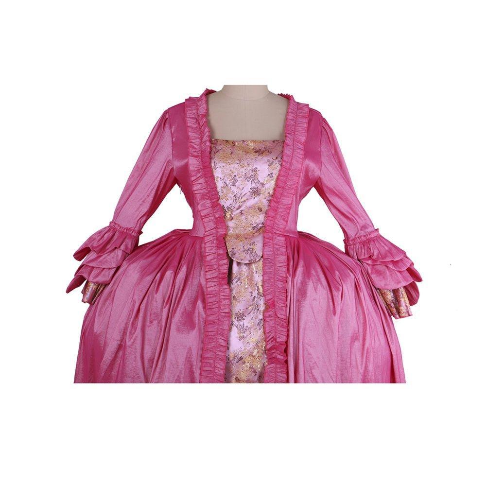 18th Century Rococo Pink Embroidered Long Sleeve Gown - Delicate Floral Dress-Astricos