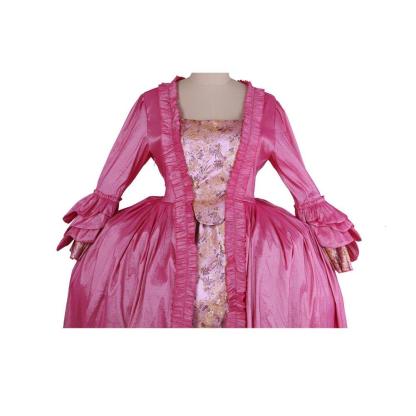 18th Century Rococo Pink Embroidered Long Sleeve Gown - Delicate Floral Dress-Astricos
