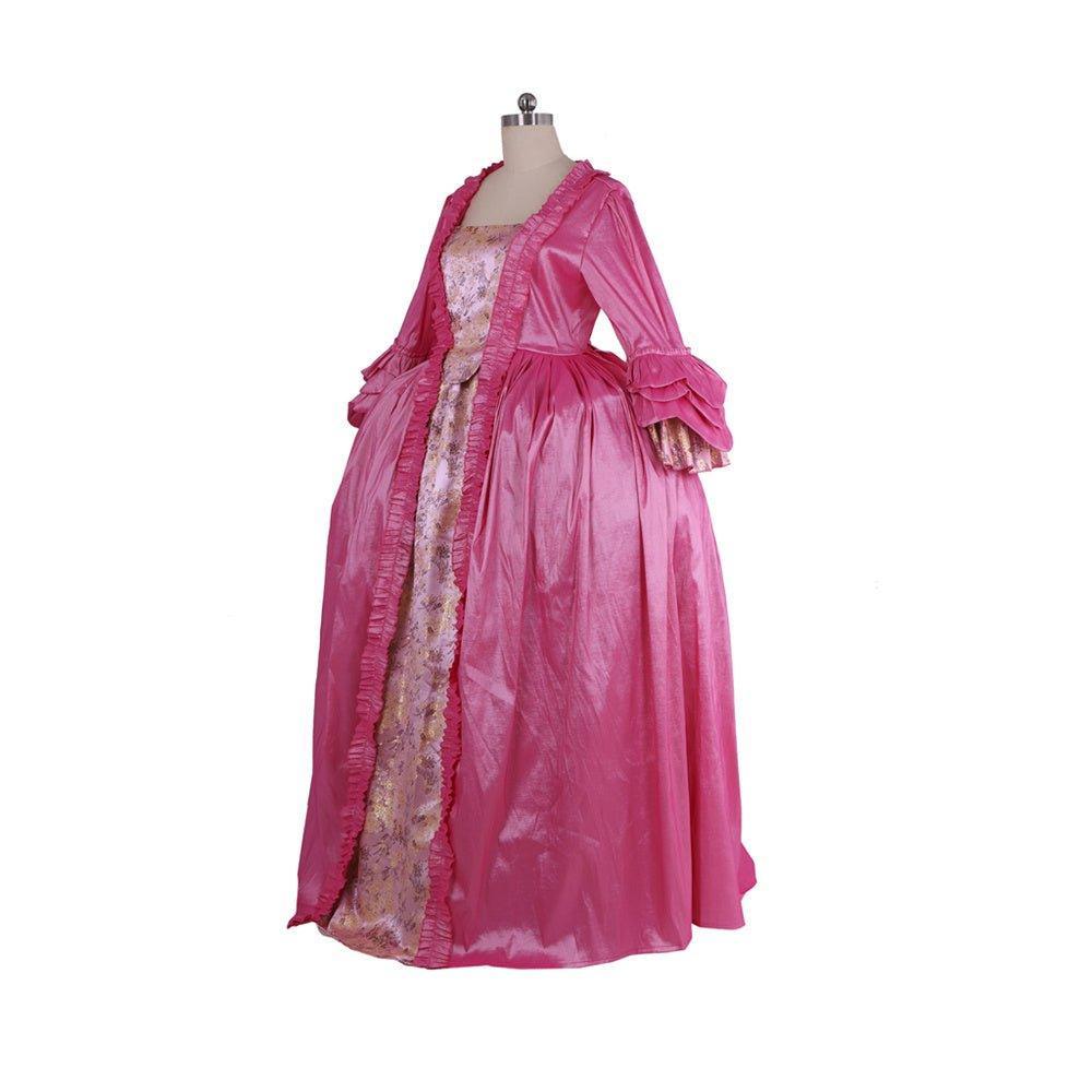 18th Century Rococo Pink Embroidered Long Sleeve Gown - Delicate Floral Dress-Astricos