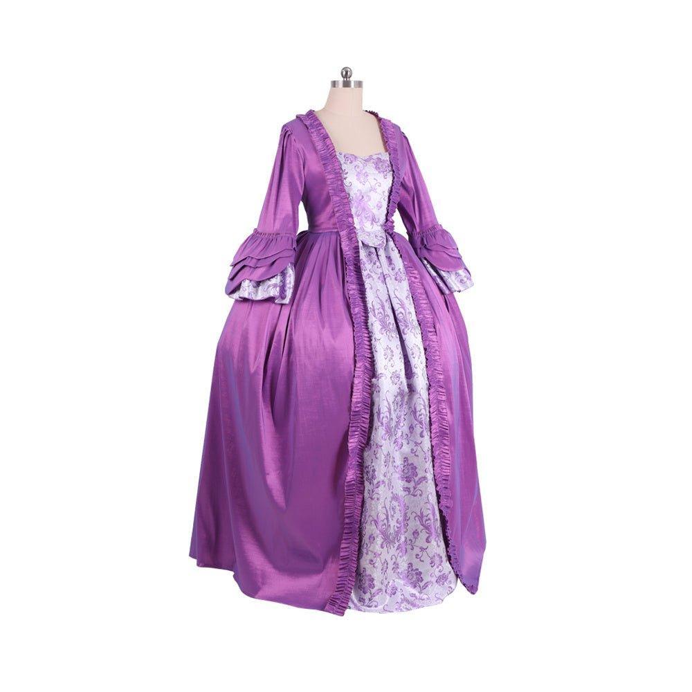 18th Century Rococo Purple Brocade Dress - Embroidered Medieval Gown-Astricos