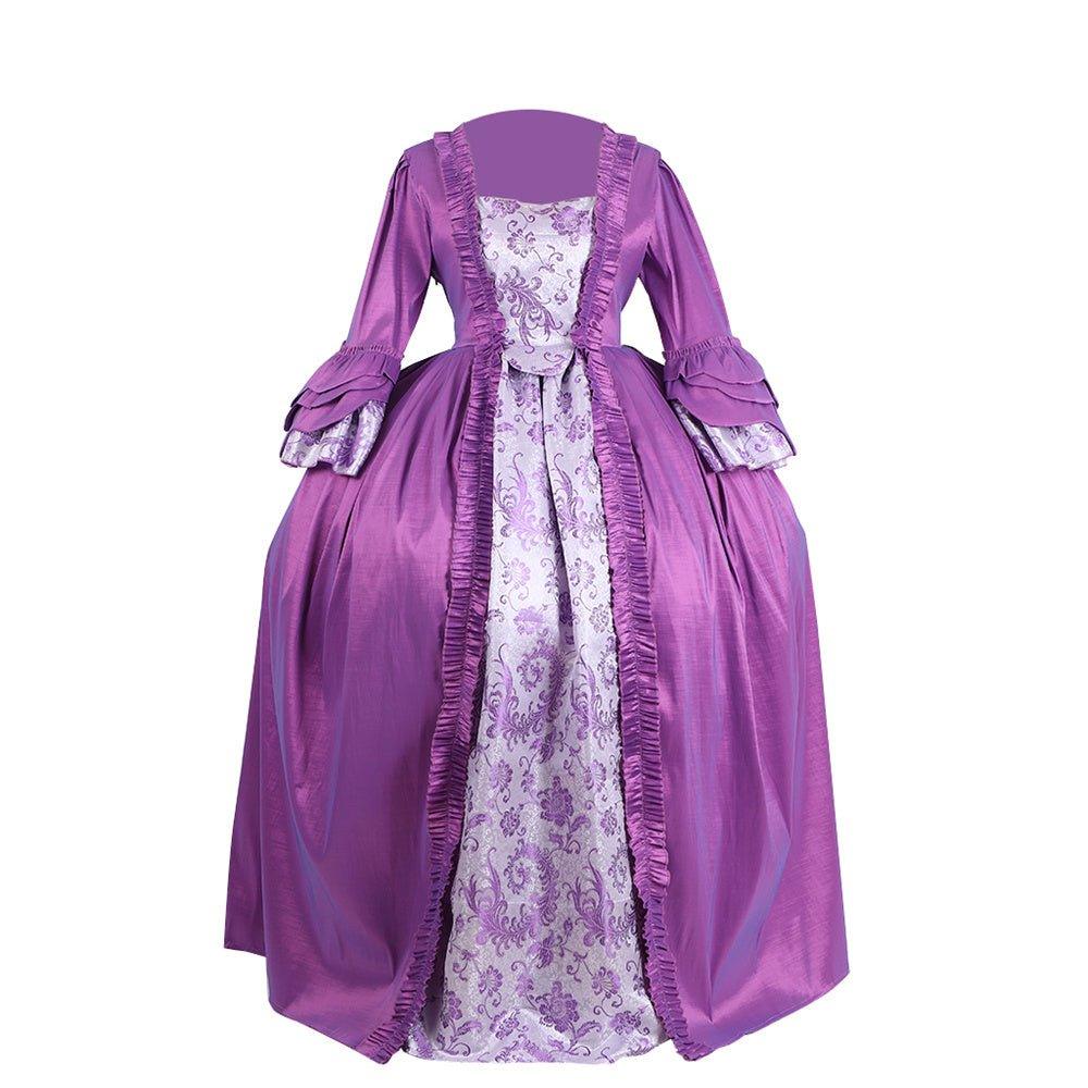 18th Century Rococo Purple Brocade Dress - Embroidered Medieval Gown-Astricos