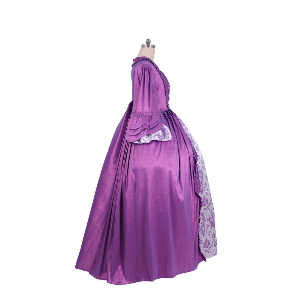 18th Century Rococo Purple Brocade Dress - Embroidered Medieval Gown-Astricos
