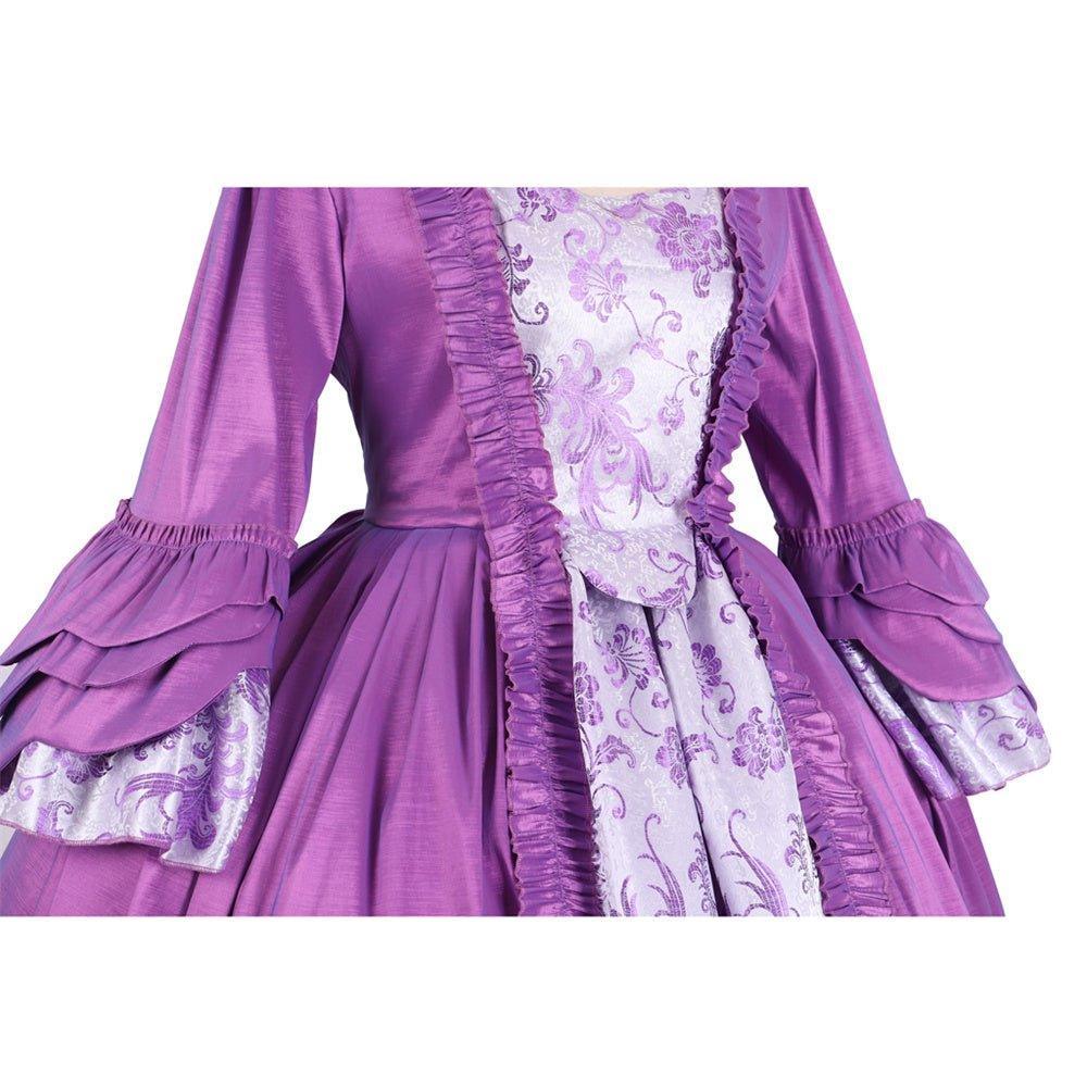 18th Century Rococo Purple Brocade Dress - Embroidered Medieval Gown-Astricos
