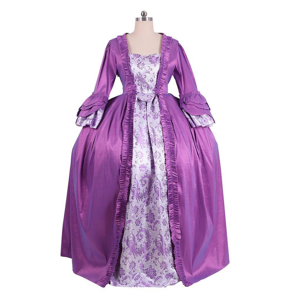18th Century Rococo Purple Brocade Dress - Embroidered Medieval Gown-Astricos