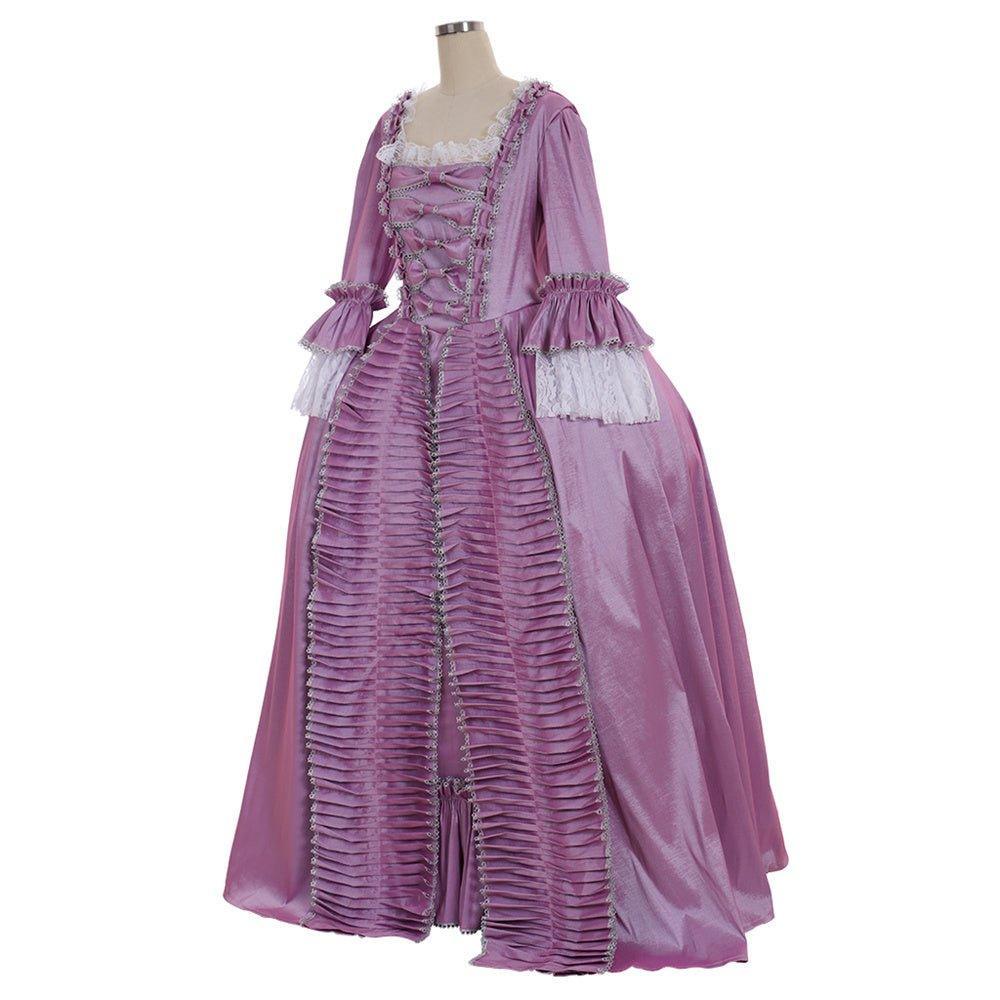 18th Century Rococo Purple Dress - Elegant Lace & Pleats | Astricos Collection-Astricos