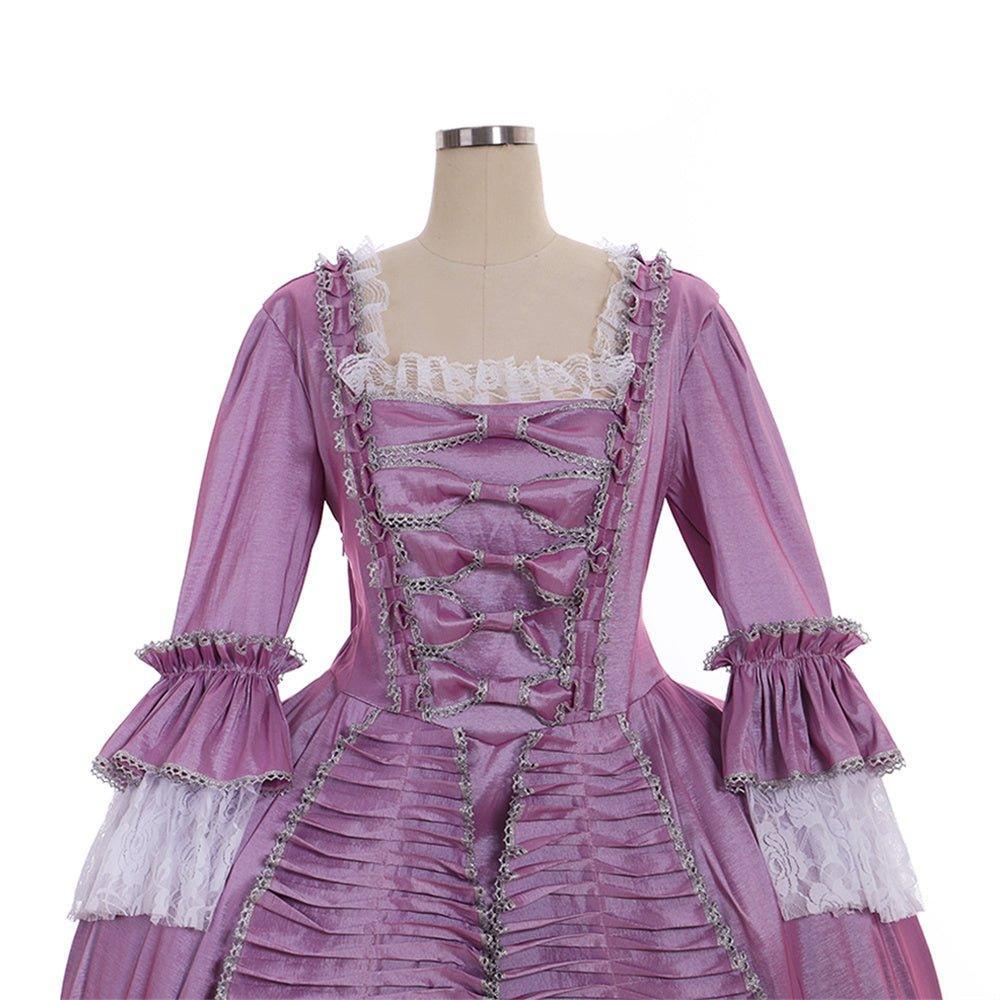 18th Century Rococo Purple Dress - Elegant Lace & Pleats | Astricos Collection-Astricos