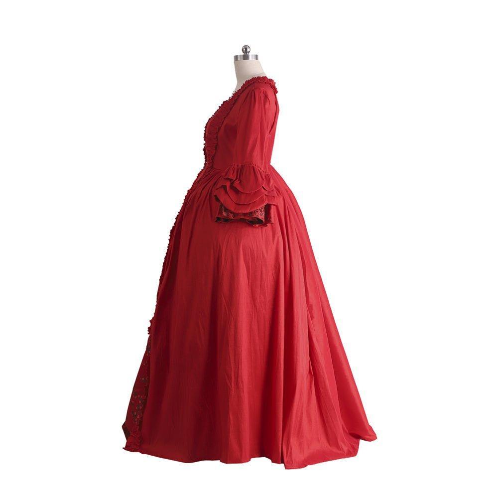 Majestic 18th Century Rococo Red Lace Dress - Marie Antoinette Inspired Elegance-Astricos