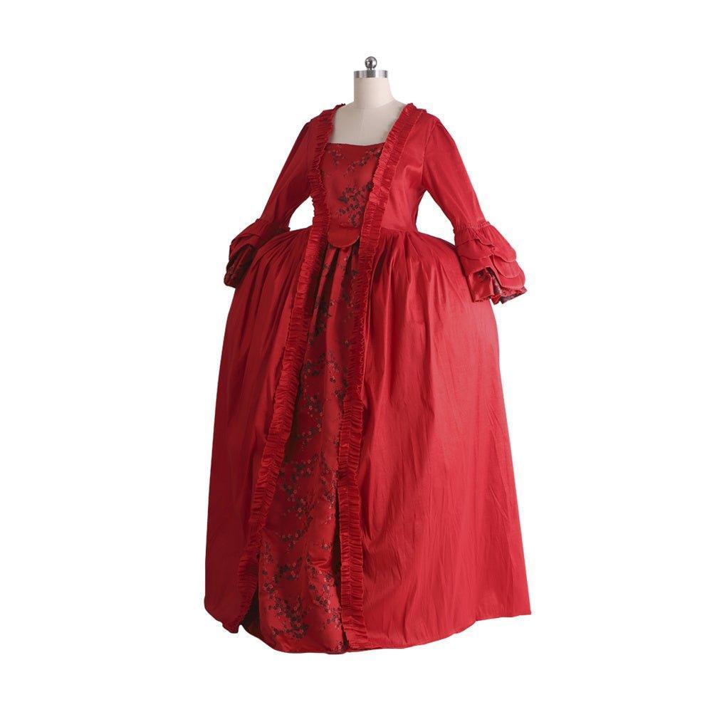 Majestic 18th Century Rococo Red Lace Dress - Marie Antoinette Inspired Elegance-Astricos