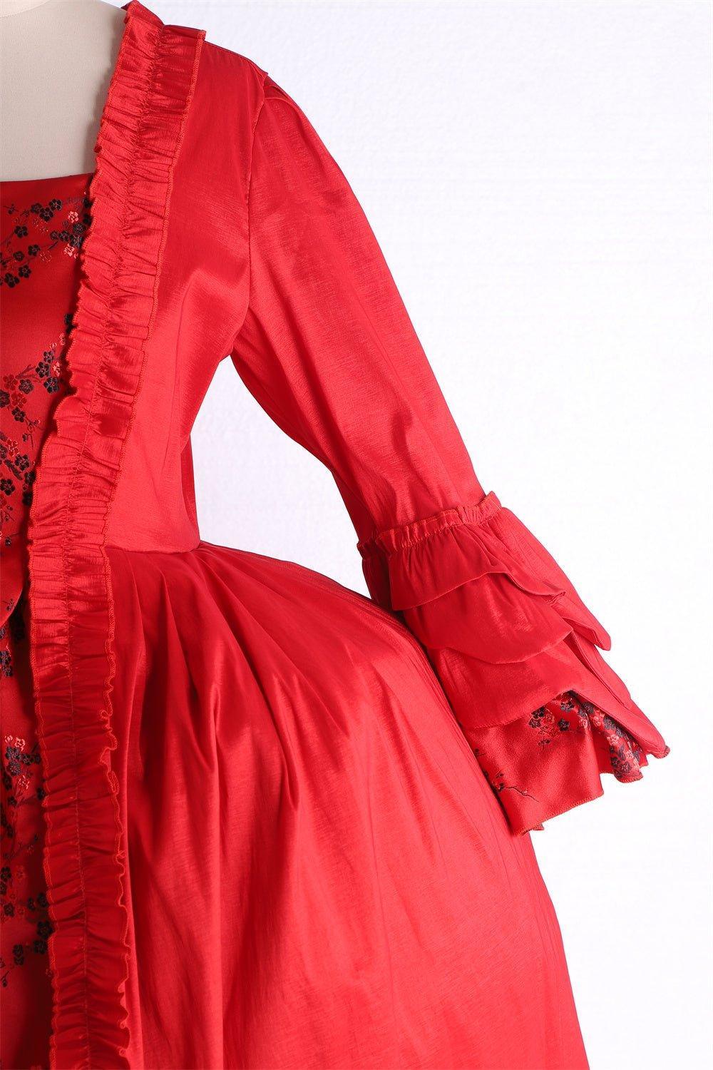 Majestic 18th Century Rococo Red Lace Dress - Marie Antoinette Inspired Elegance-Astricos