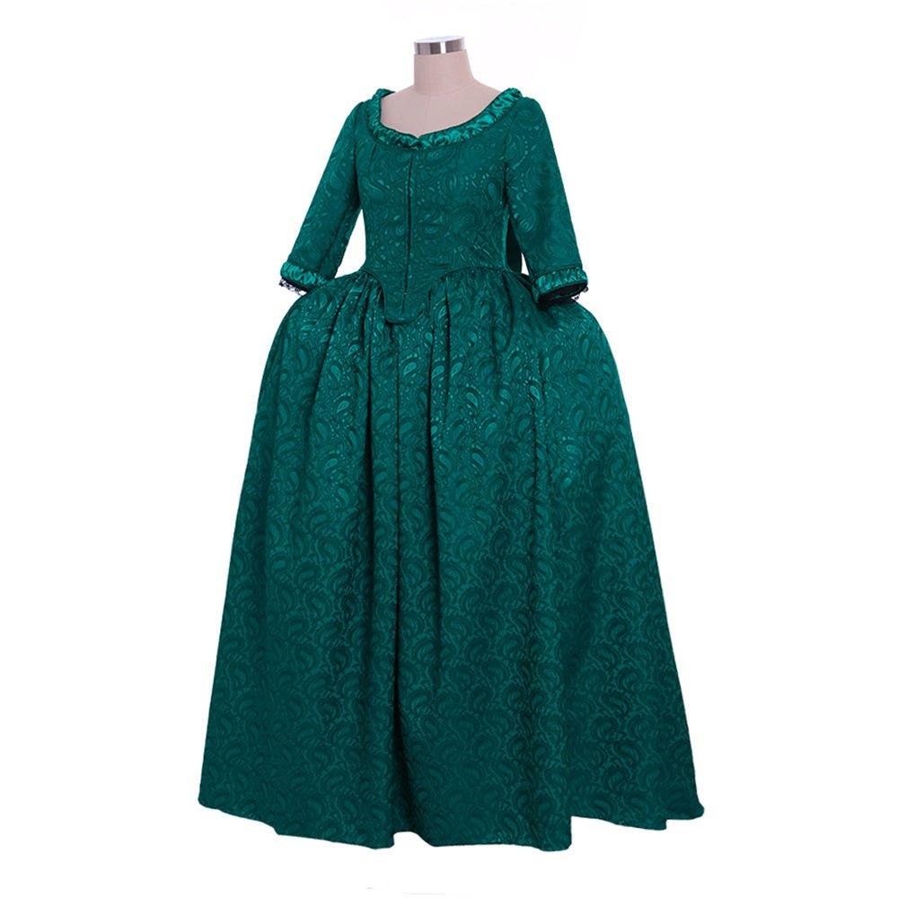 Marie Antoinette Inspired Green Brocade Dress - 18th Century Rococo Revival-Astricos