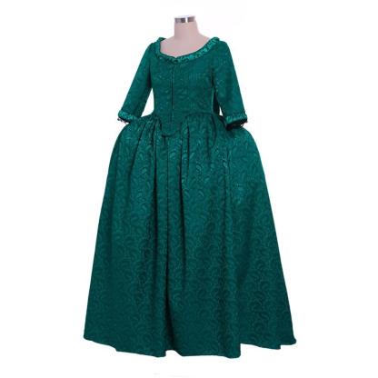 Marie Antoinette Inspired Green Brocade Dress - 18th Century Rococo Revival-Astricos