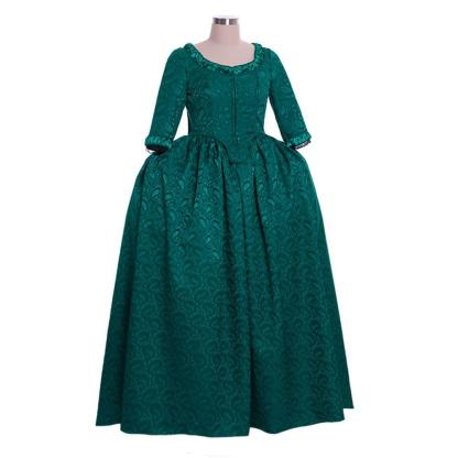 Marie Antoinette Inspired Green Brocade Dress - 18th Century Rococo Revival-Astricos