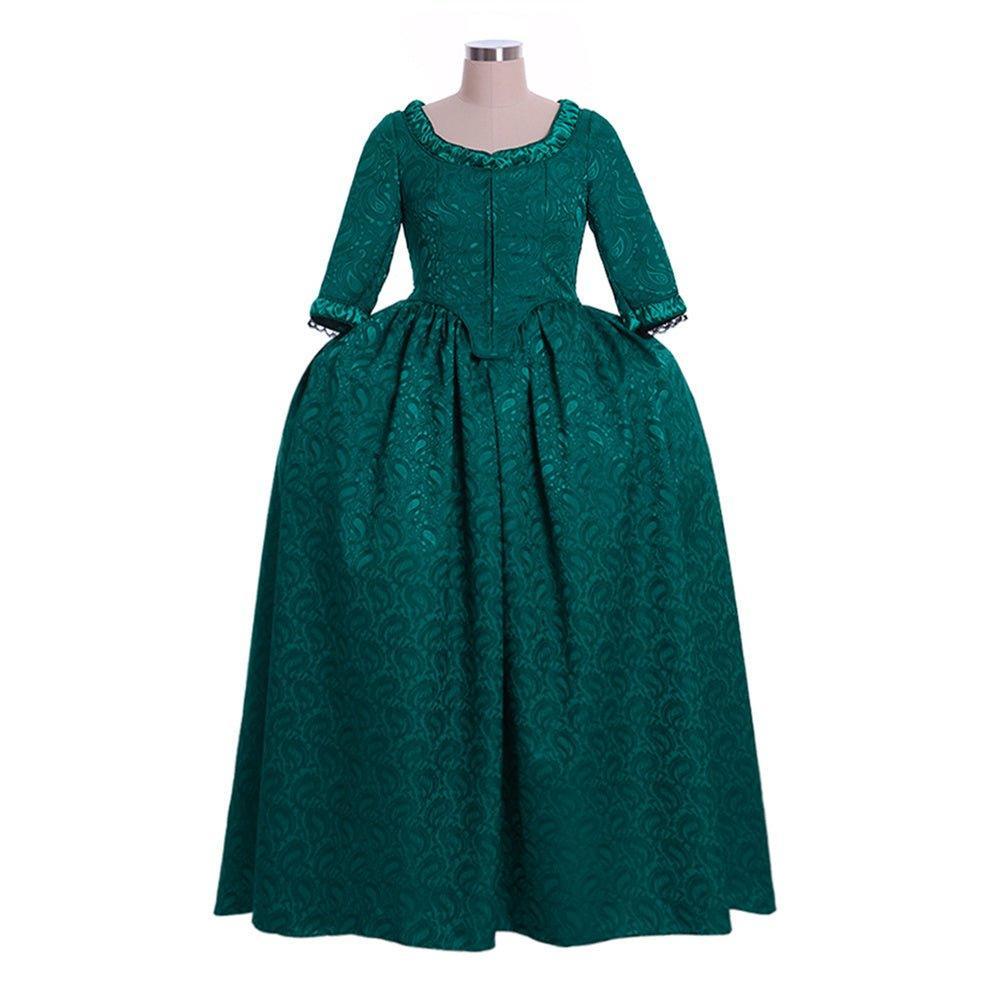 Marie Antoinette Inspired Green Brocade Dress - 18th Century Rococo Revival-Astricos