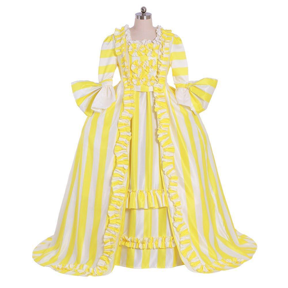 18th Century Rococo Striped Dress - Yellow & White Ruffled Pleated Gown by Astricos-Astricos